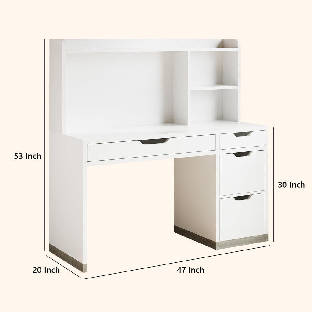 White Desk with Hutch and 4 Drawers E3599