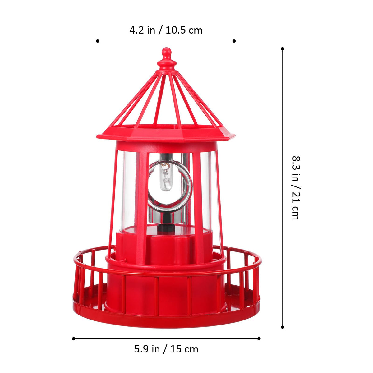 Solar Powered Red Lighthouse Figurine with Rotating Garden Light C76459