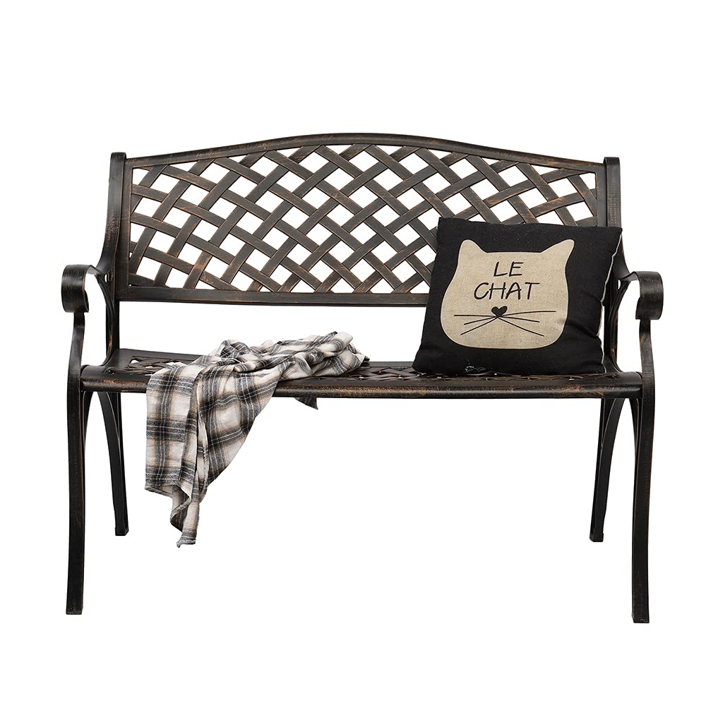 40.5" Antique Black Cast Aluminum Outdoor Bench with Mesh Backrest R230