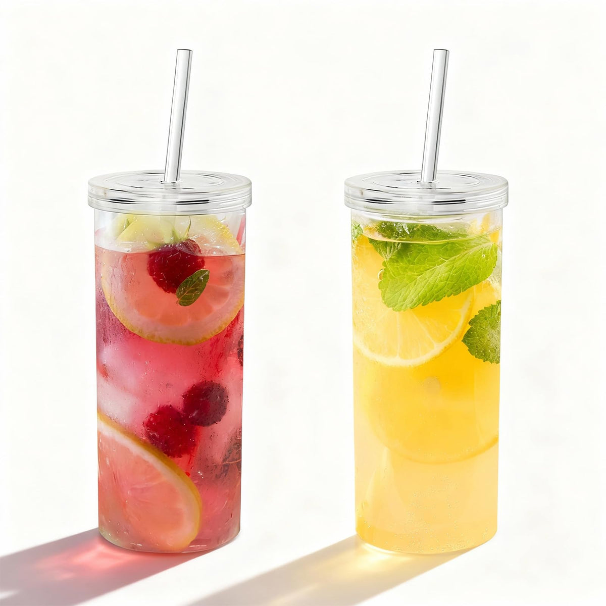 20oz Drinking Jars with Lids and Straws 2 Pack Clear Reusable C71413