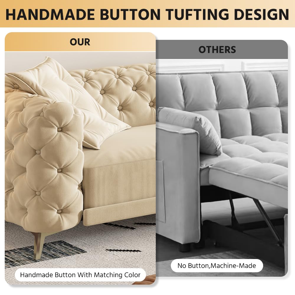 Velvet 3-in-1 Convertible Sleeper Sofa with Movable Ottoman W62244