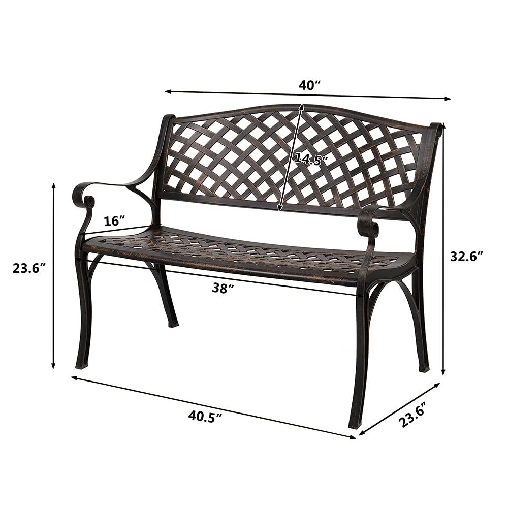 40.5" Antique Black Cast Aluminum Outdoor Bench with Mesh Backrest R230