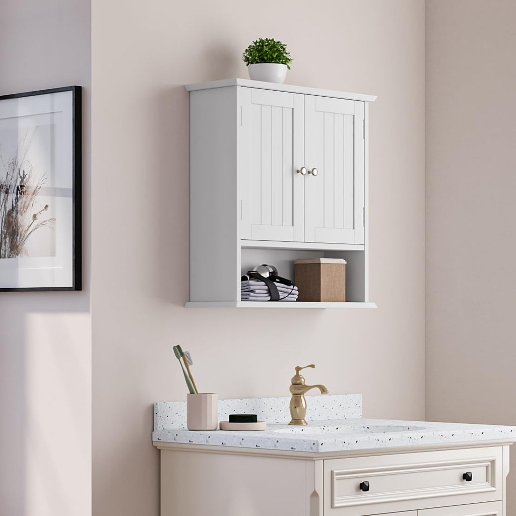 Wall Mount Bathroom Cabinet with 2 Doors and Open Shelf O2261