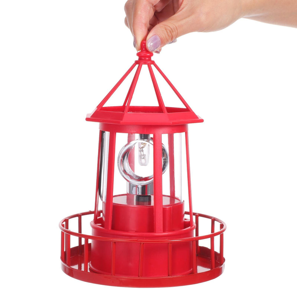 Solar Powered Red Lighthouse Figurine with Rotating Garden Light C76459
