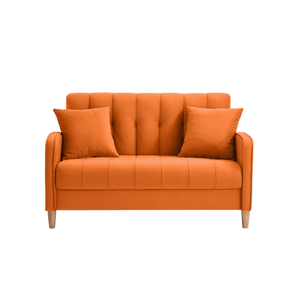 Orange Velvet Tufted Loveseat Sofa R939
