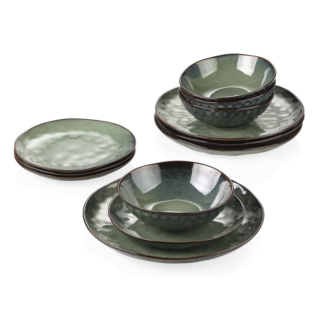 12-Piece Green Ceramic Stoneware Dinner Set U177