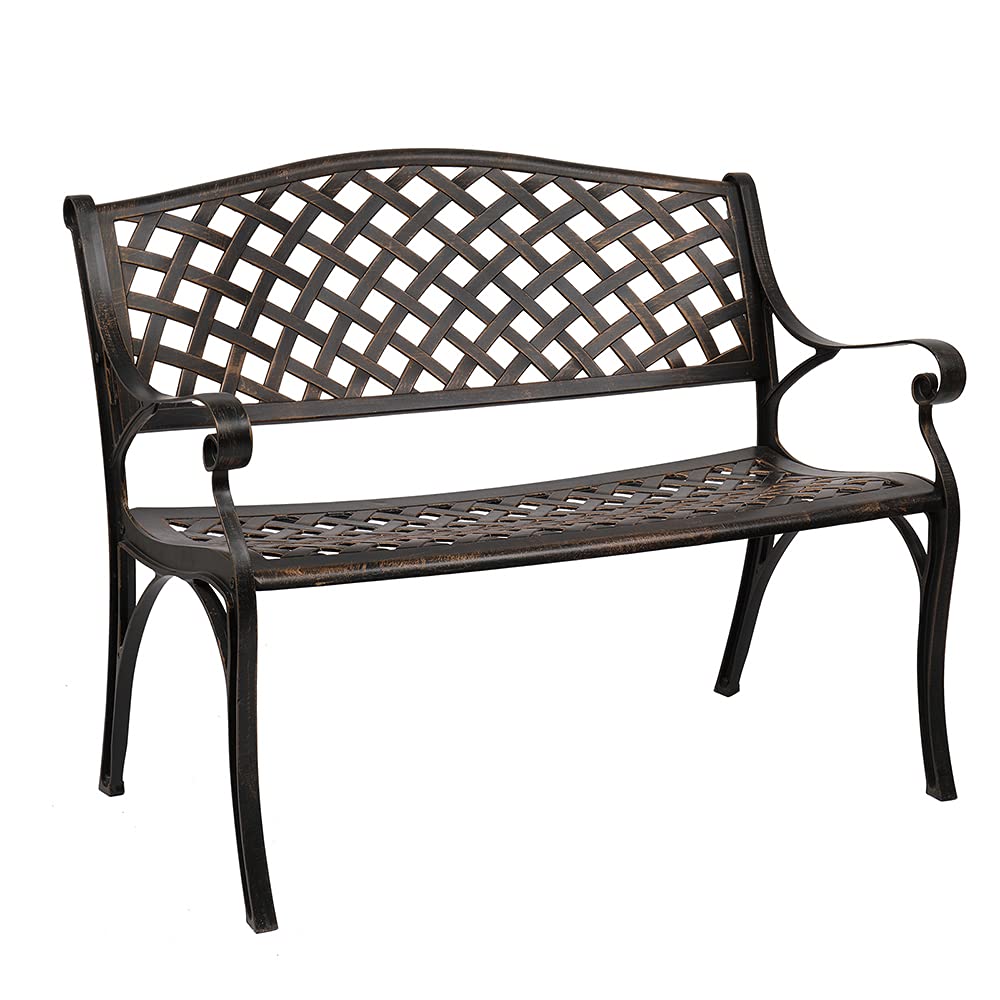 40.5" Antique Black Cast Aluminum Outdoor Bench with Mesh Backrest R230