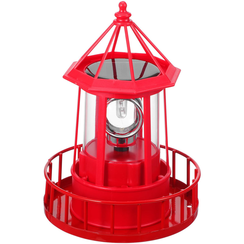 Solar Powered Red Lighthouse Figurine with Rotating Garden Light C76459
