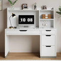 White Desk with Hutch and 4 Drawers E3599