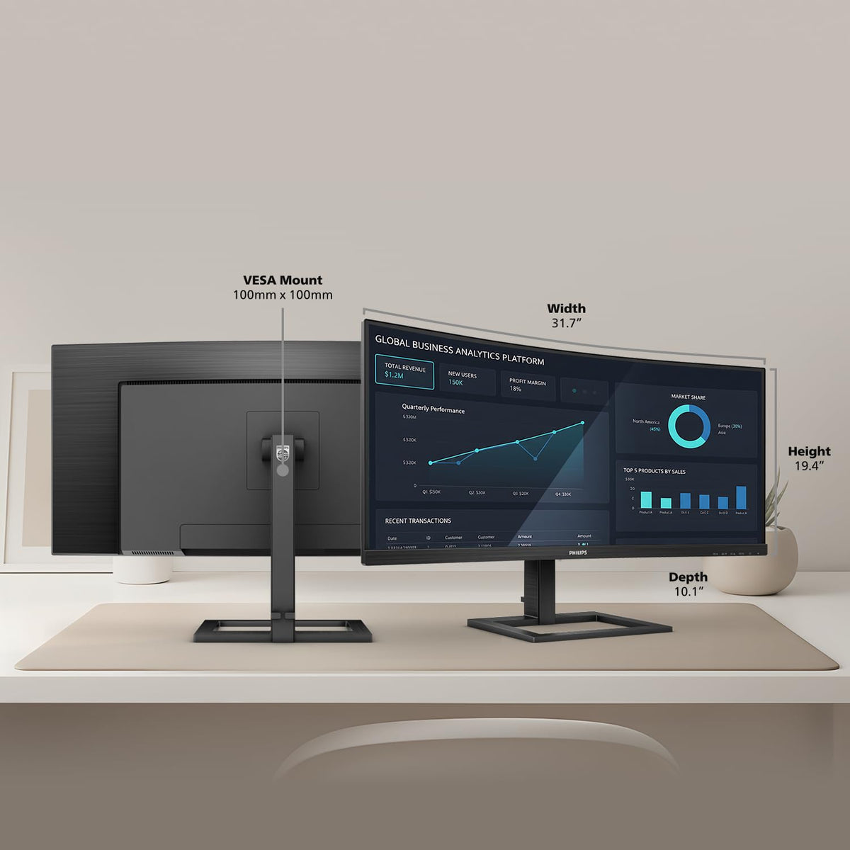 34 Inch Curved UWQHD Computer Monitor Y76472
