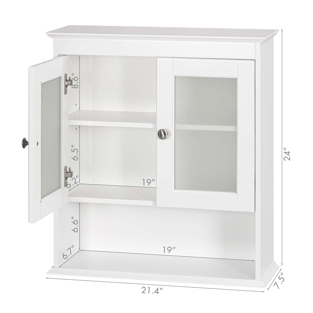 White Bathroom Wall Cabinet with Glass Doors B34372