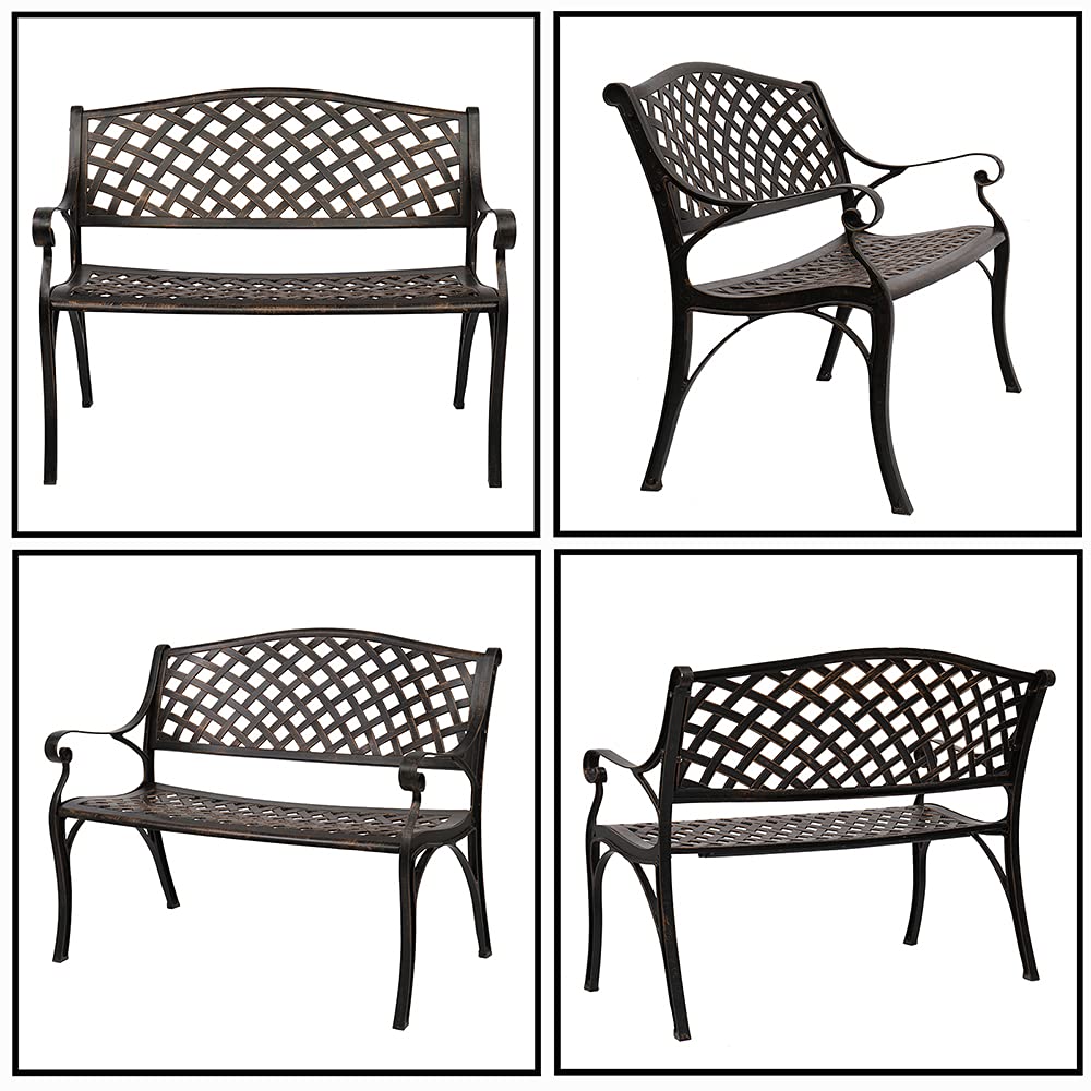 40.5" Antique Black Cast Aluminum Outdoor Bench with Mesh Backrest R230