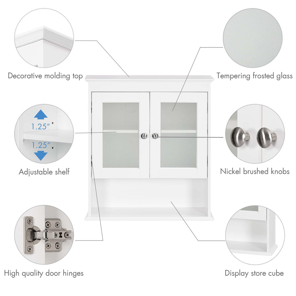 White Bathroom Wall Cabinet with Glass Doors B34372
