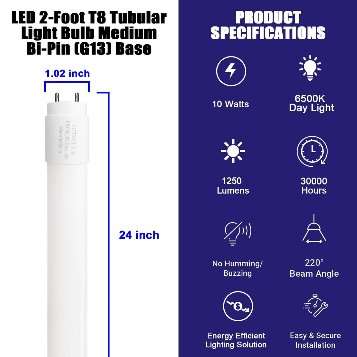 24 Inch 10W LED Tube Light Bulb 6 Pack L323146