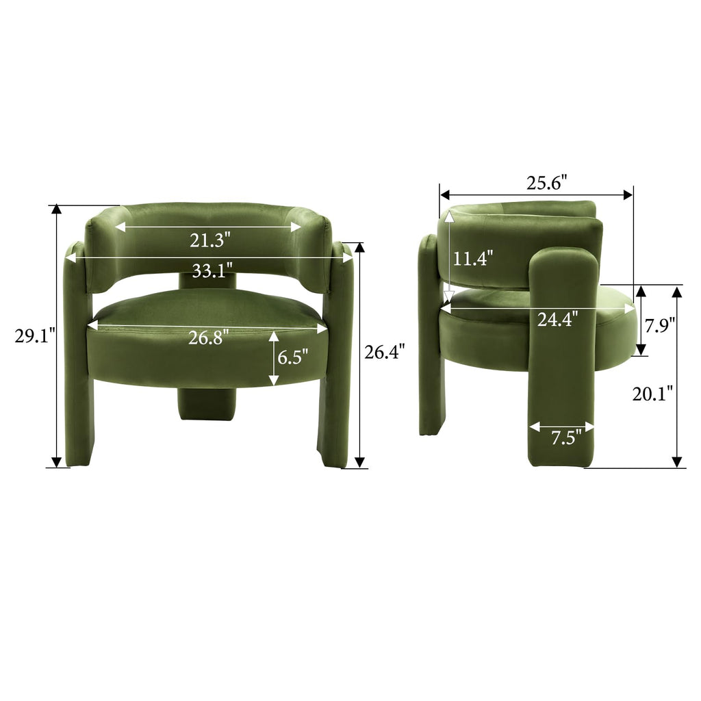Set of 2 Green Upholstered Accent Chairs with Arms C3799