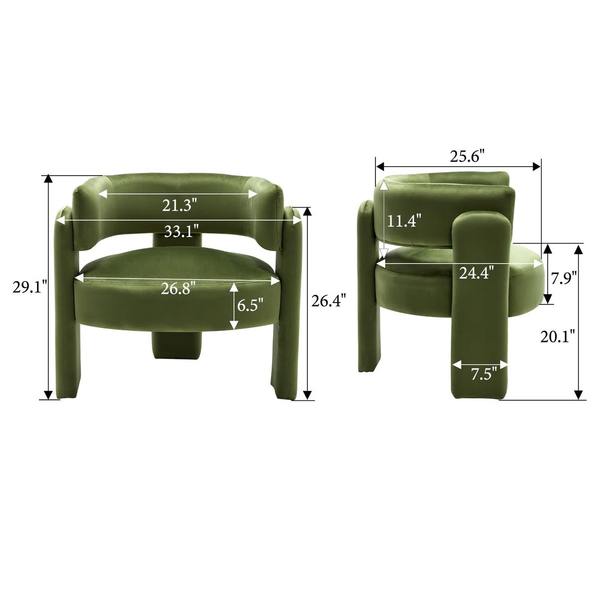 Set of 2 Green Upholstered Accent Chairs with Arms C3799