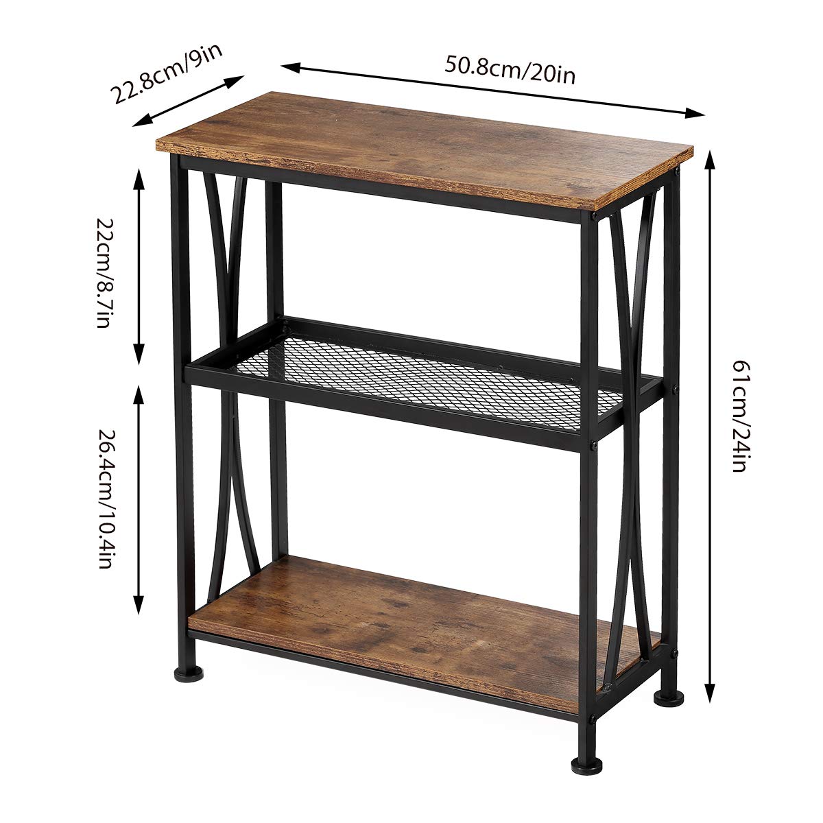 Narrow 3-Tier Side Table with Storage Shelves Z7035