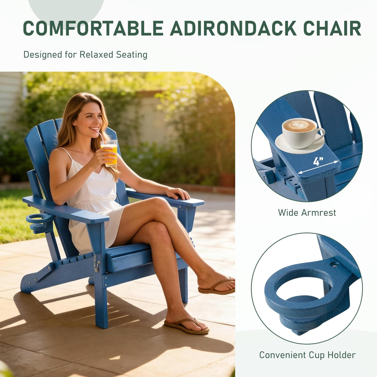 Folding Adirondack Chair with Cup Holders G34648