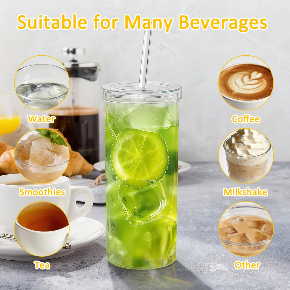 20oz Drinking Jars with Lids and Straws 2 Pack Clear Reusable C71413
