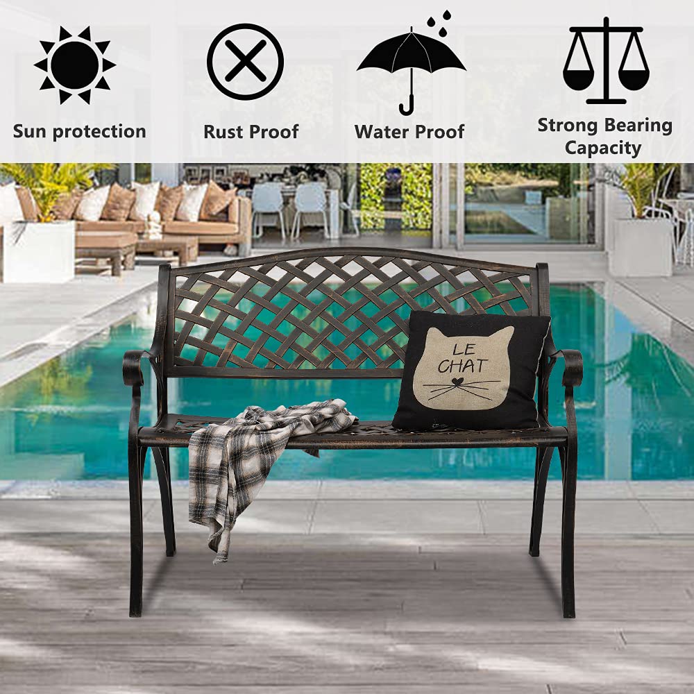 40.5" Antique Black Cast Aluminum Outdoor Bench with Mesh Backrest R230