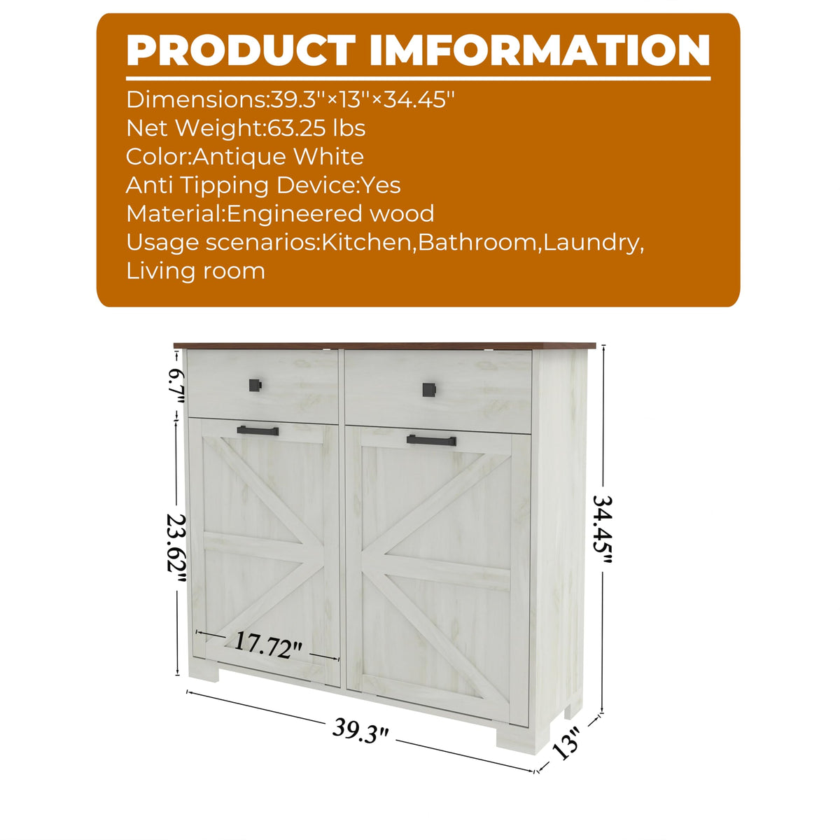 White 20 Gallon Tilt Out Trash Cabinet E5834