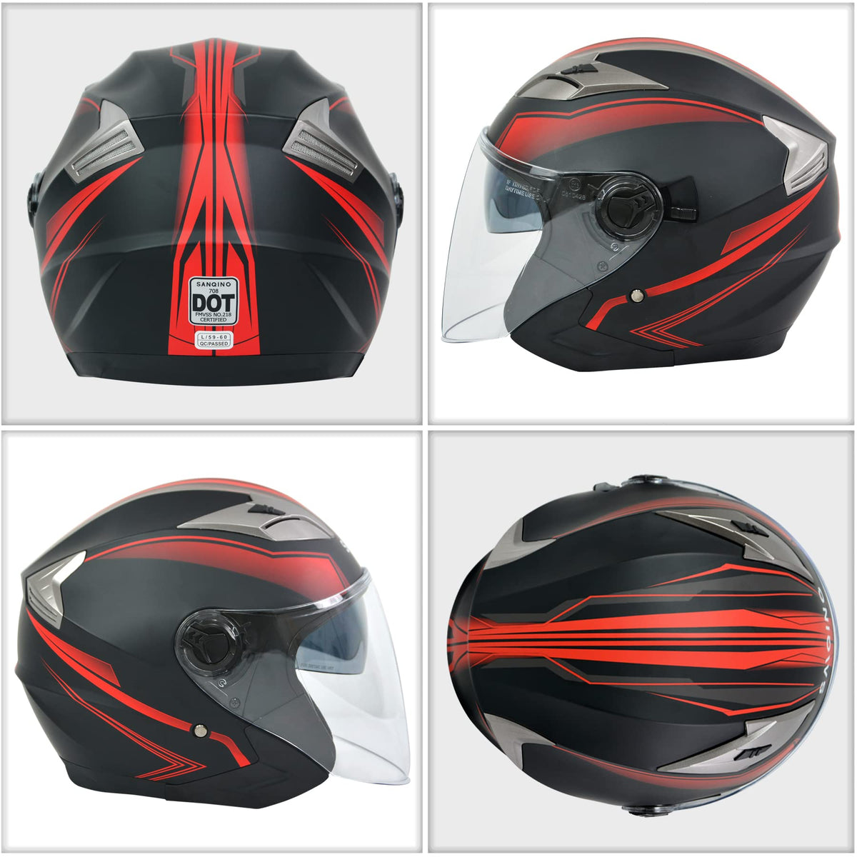 3/4 Open Face Motorcycle Helmet with Double Visor G535462