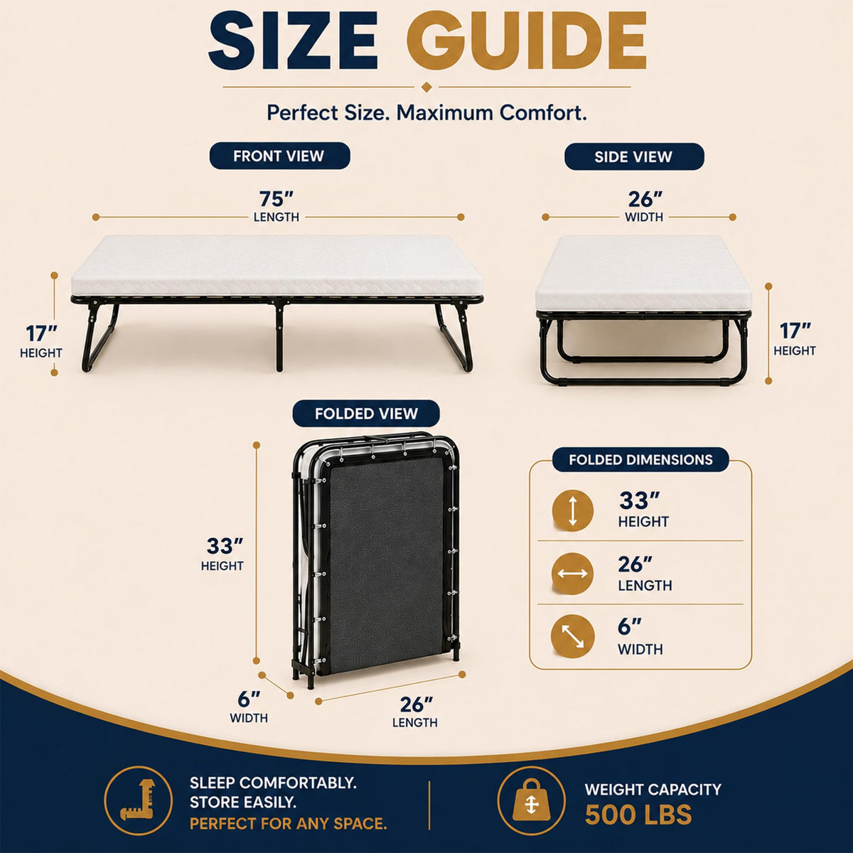 14″ High Folding Guest Bed with 3″ Memory Foam Mattress Y963