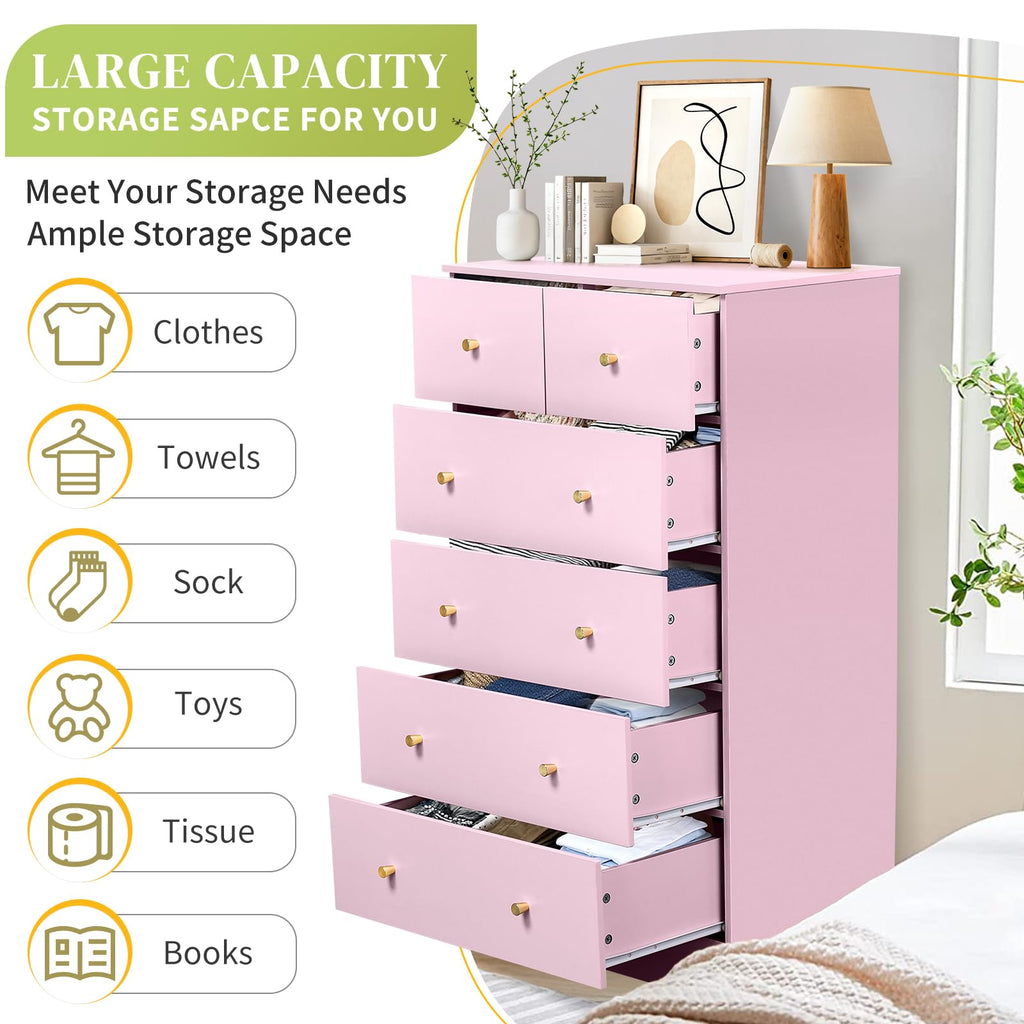 Pink 6 Drawer Dresser E6892