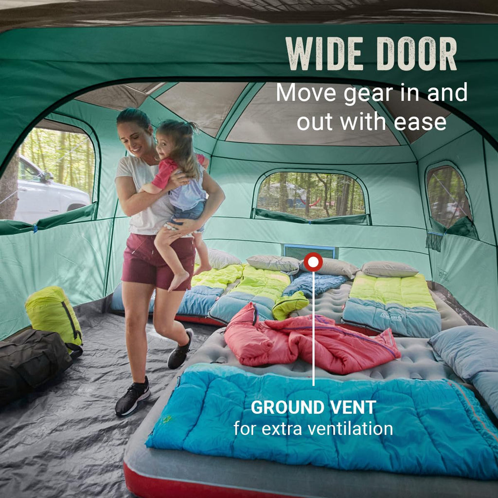 Camping Tent with Rainfly & Screened Porch, Weatherproof Family Tent Fits 4 Queen-Sized Airbeds M62058