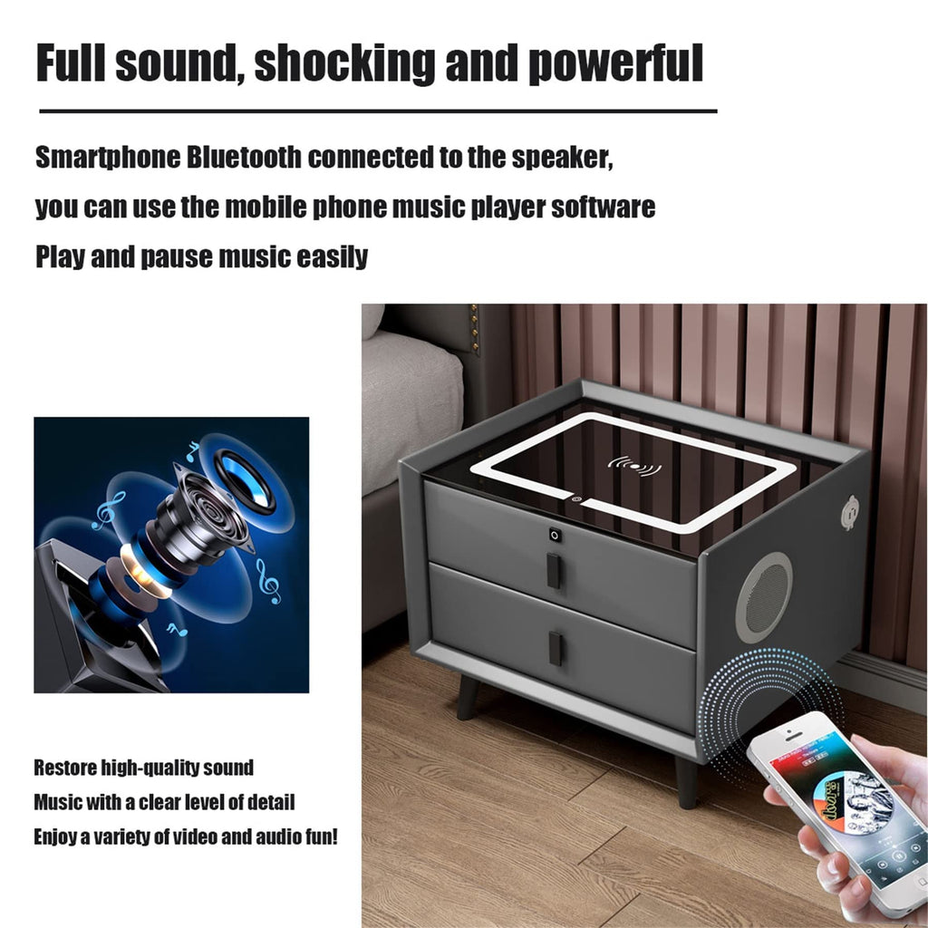White Nightstand with Charging Station and Bluetooth Speaker F87054
