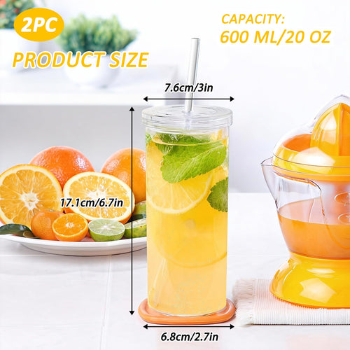 20oz Drinking Jars with Lids and Straws 2 Pack Clear Reusable C71413