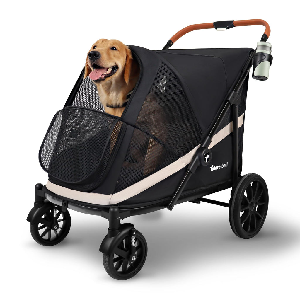 Black Large 4 Wheel Dog Stroller with Storage Pocket L494