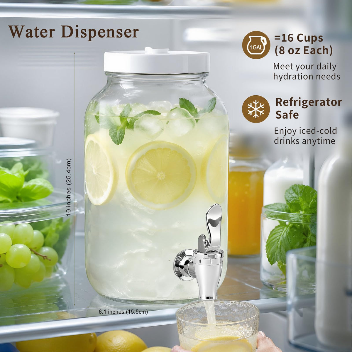 1 Gallon Glass Drink Dispensers with Spigot (2 Pack) D707