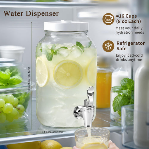 1 Gallon Glass Drink Dispensers with Spigot (2 Pack) D707