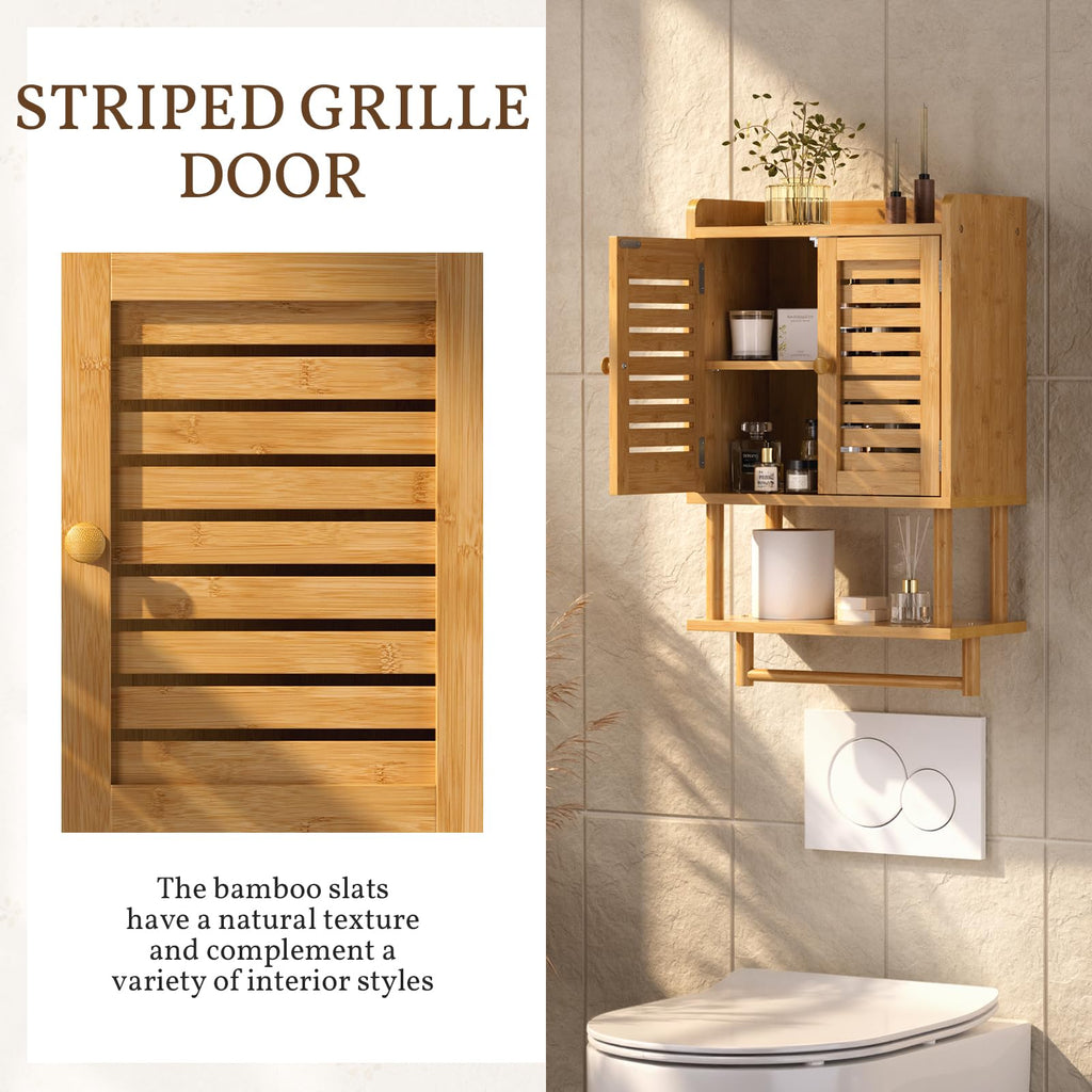 Bamboo Over The Toilet Storage Cabinet with Towel Bar H311