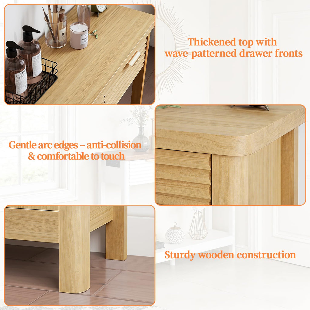 47.2" Narrow Console Table with 3 Drawers & Charging Station, Oak U476166