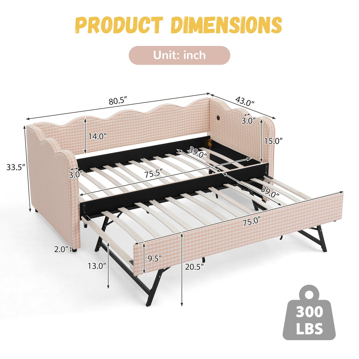 Pink Linen Upholstered Daybed P4247