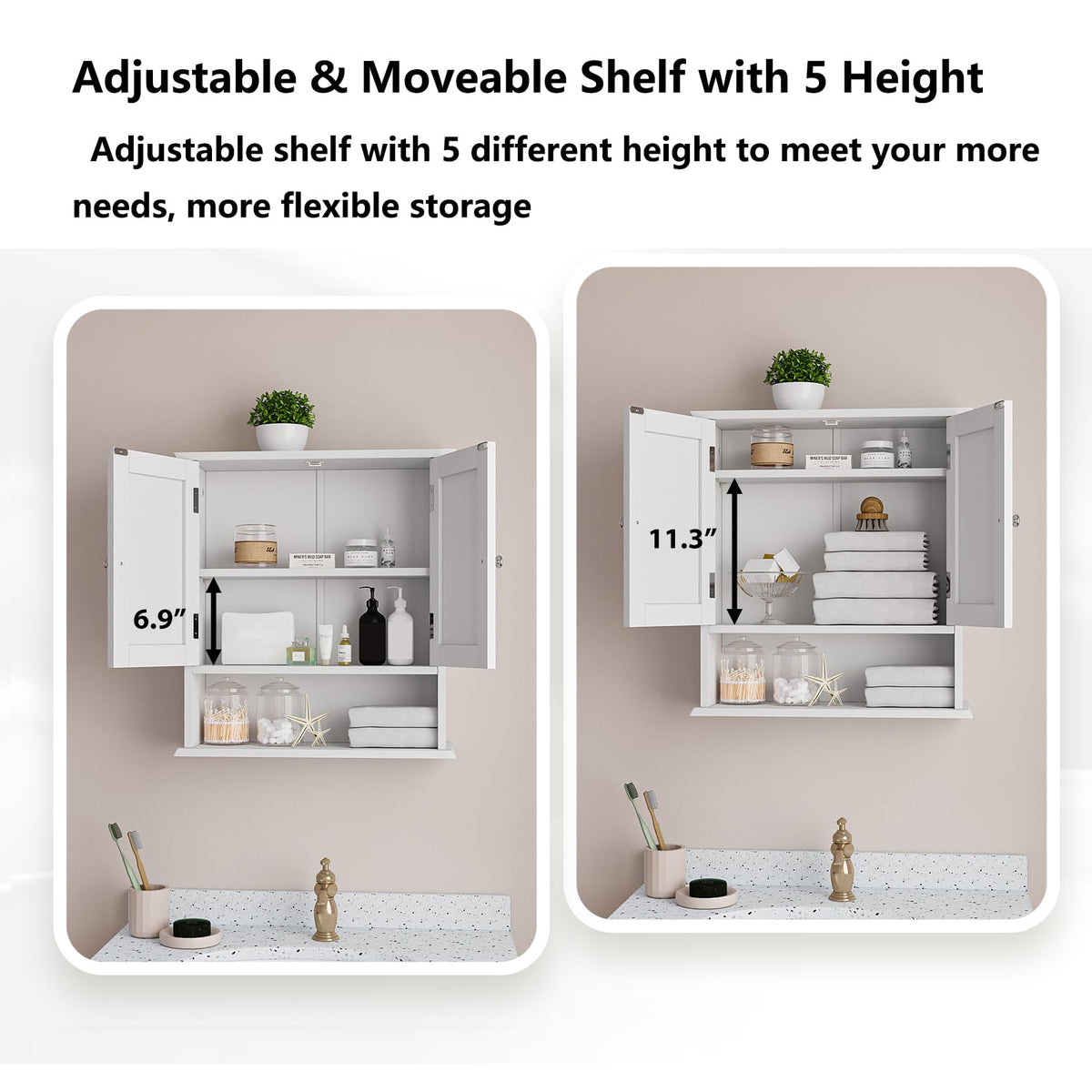 Wall Mount Bathroom Cabinet with 2 Doors and Open Shelf O2261