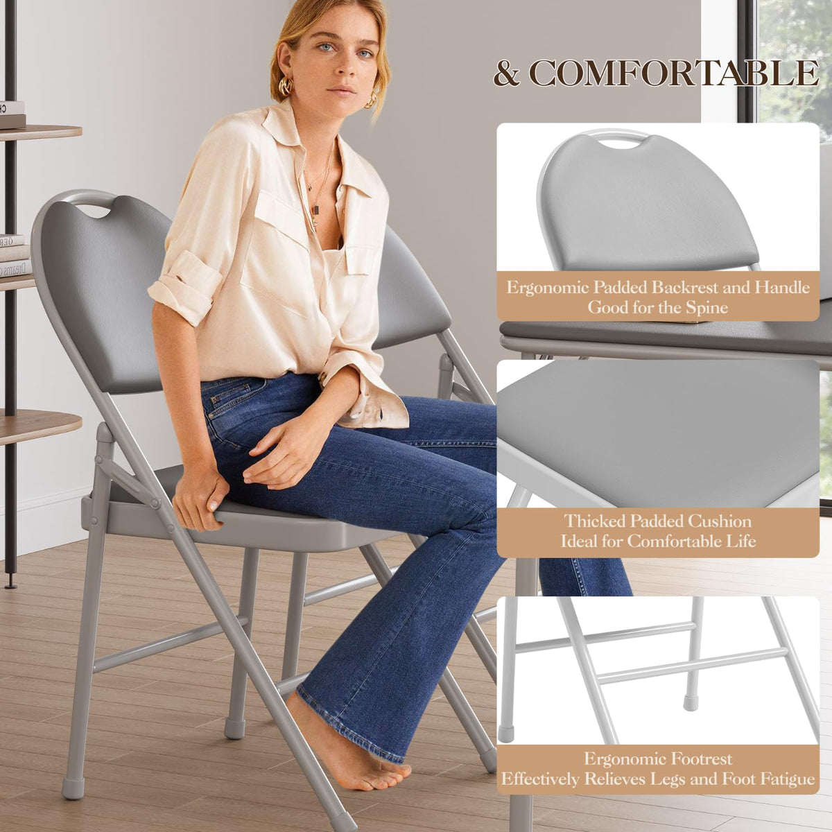 4-Pack Padded Folding Chairs Grey T3296