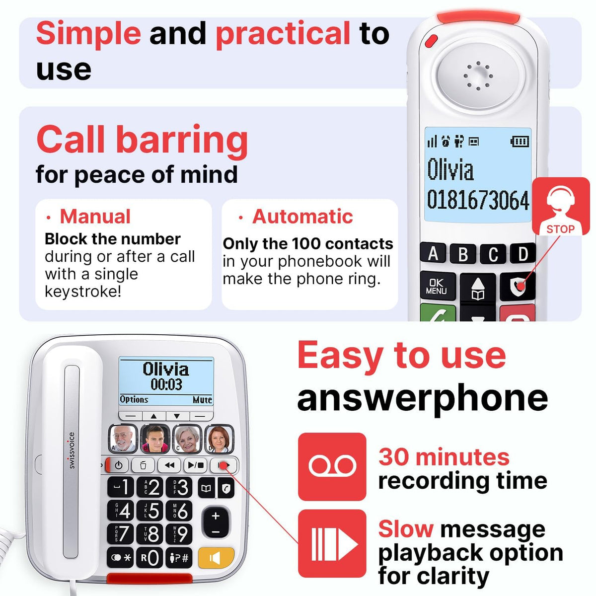 Big Button Phone with Answering Machine and Cordless Handset M89196