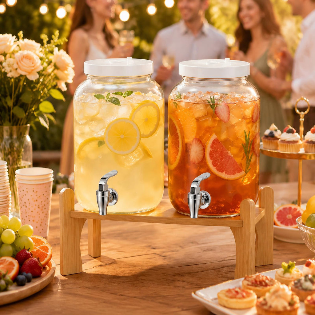 1 Gallon Glass Drink Dispensers with Spigot (2 Pack) D707