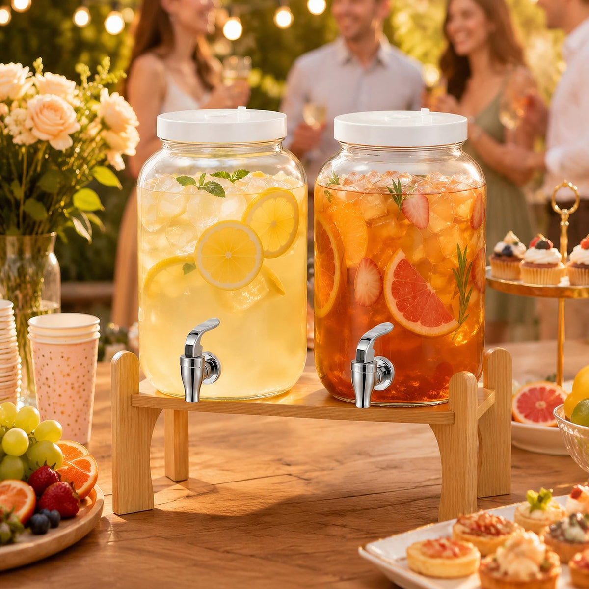 1 Gallon Glass Drink Dispensers with Spigot (2 Pack) D707