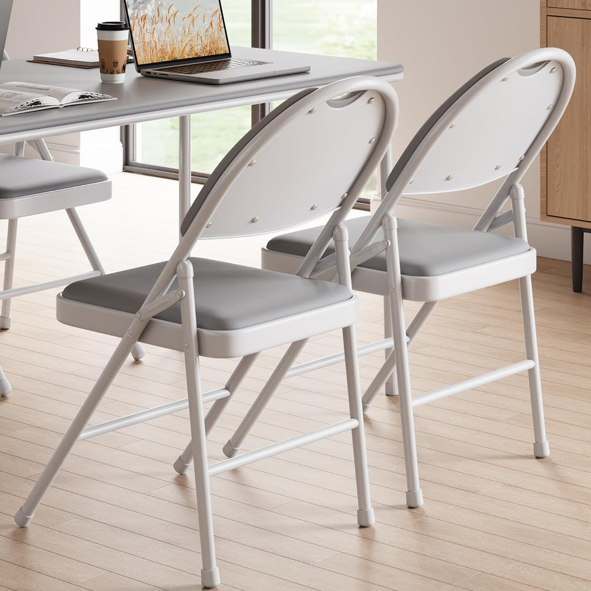4-Pack Padded Folding Chairs Grey T3296