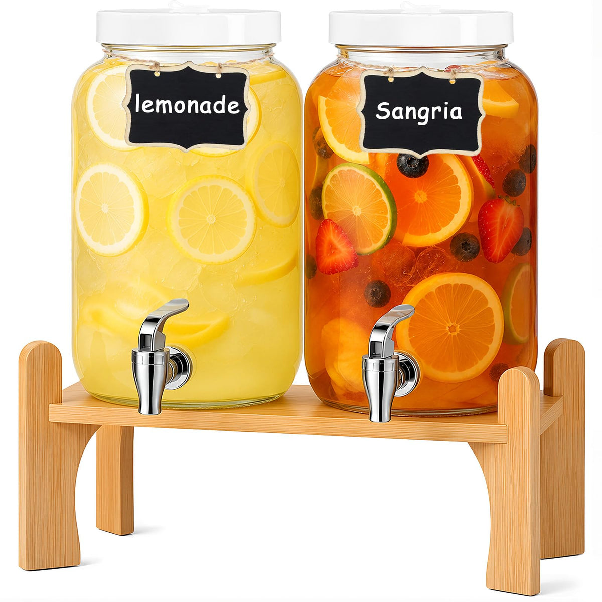 1 Gallon Glass Drink Dispensers with Spigot (2 Pack) D707