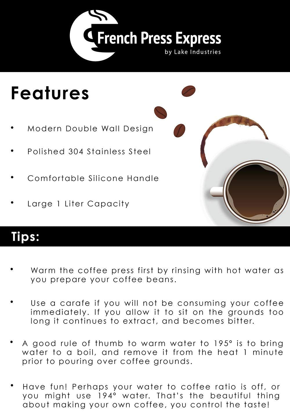 Stainless Steel Double-Wall Coffee Press 1 Liter E430904