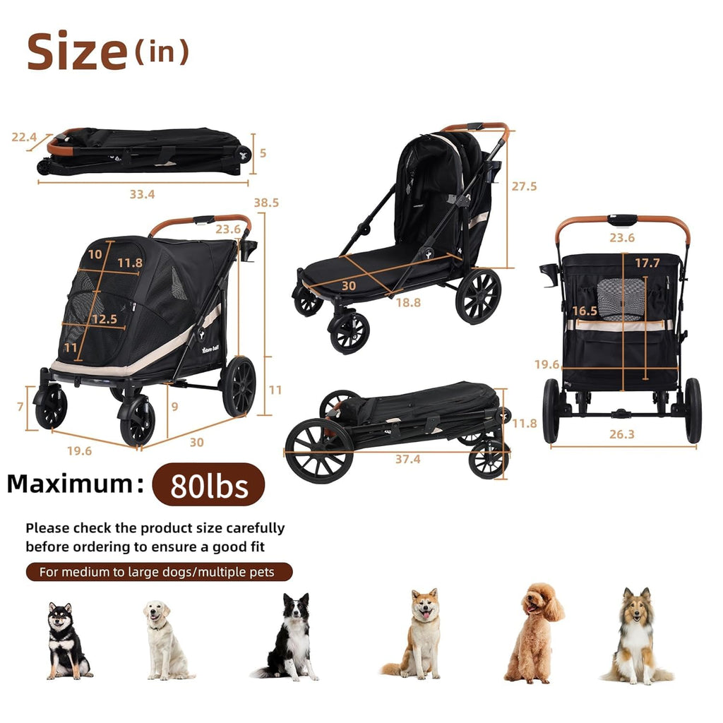 Black Large 4 Wheel Dog Stroller with Storage Pocket L494