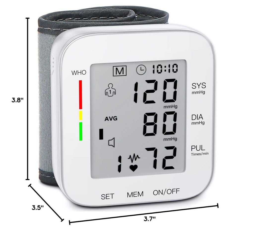 Wrist Blood Pressure Monitor Large LCD Display Adjustable Cuff 99x2 Sets Memory with Carrying Case White Pack of 5 Q269