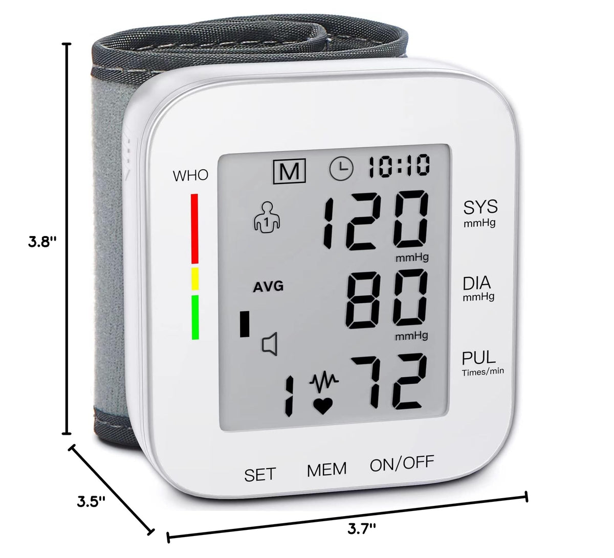 Wrist Blood Pressure Monitor Large LCD Display Adjustable Cuff 99x2 Sets Memory with Carrying Case White Pack of 5 Q269