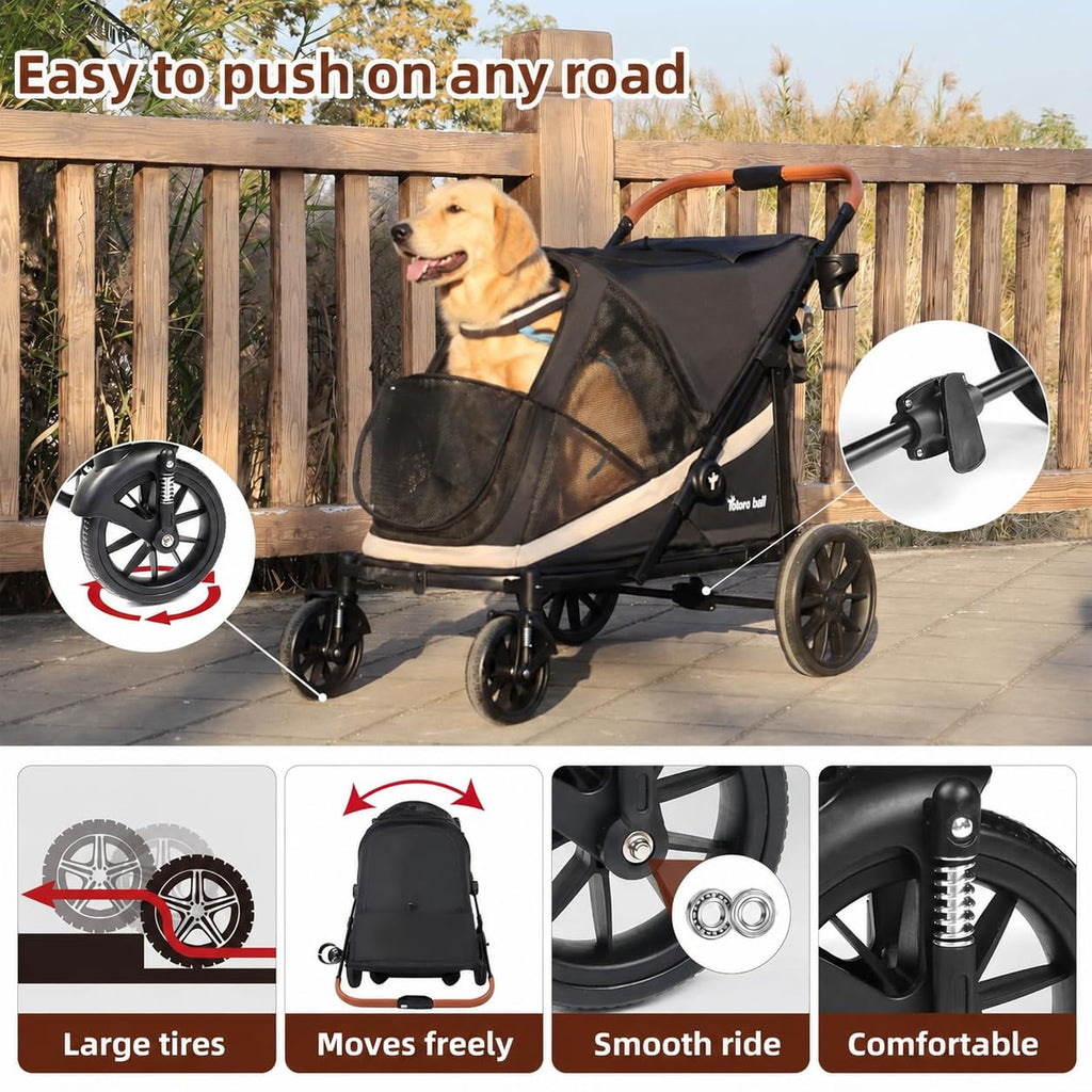 Black Large 4 Wheel Dog Stroller with Storage Pocket L494