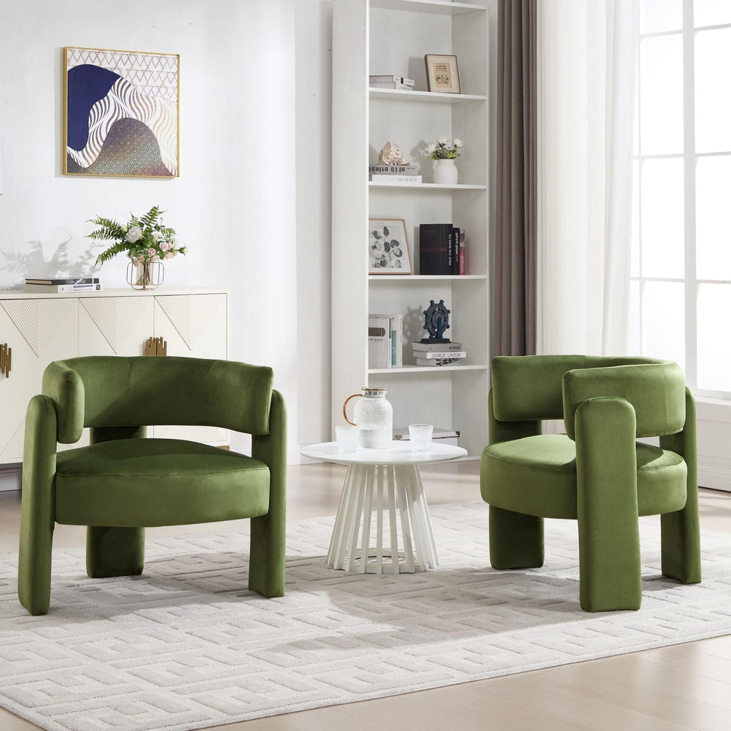 Set of 2 Green Upholstered Accent Chairs with Arms C3799